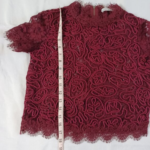 Zara Trafaluc Womens Lace Top Blouse Dark Red Cropped See Through Sheer Size S - Picture 6 of 6